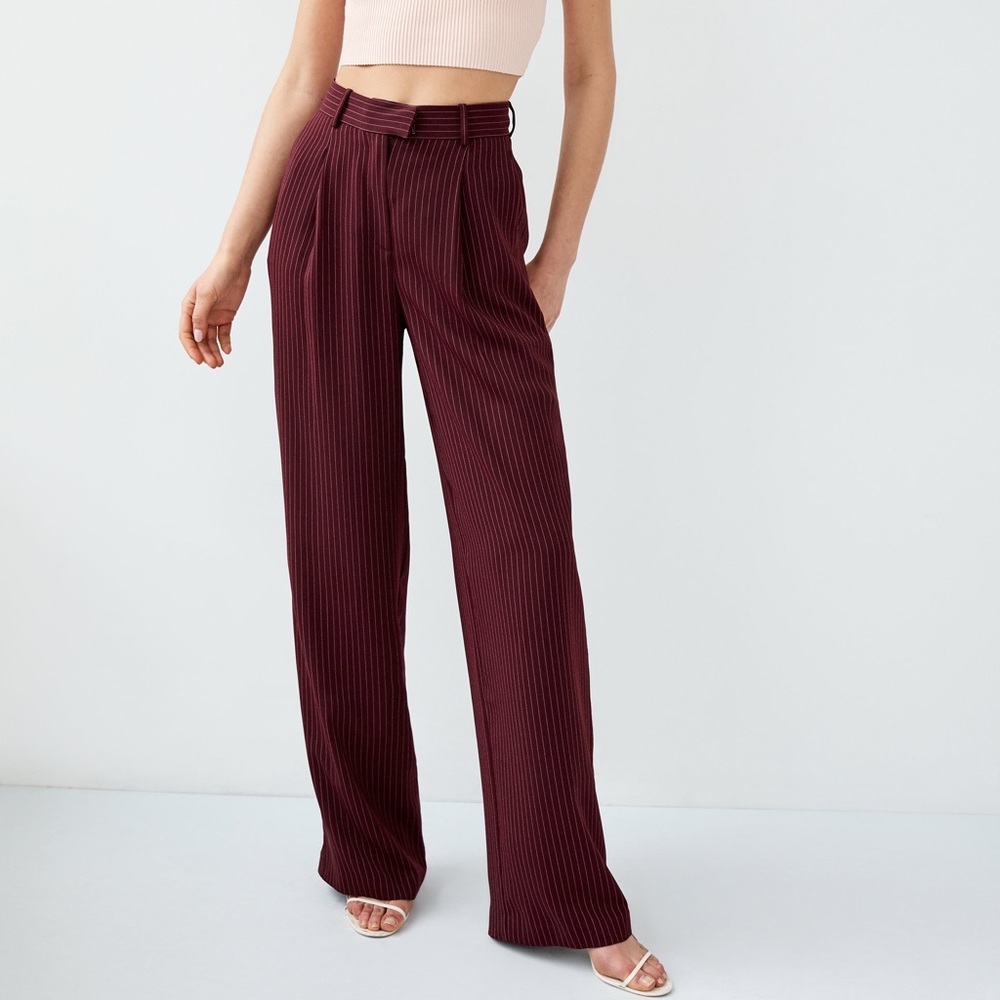 Aritzia Babaton Burgundy Pinstripe Sadiki Pants